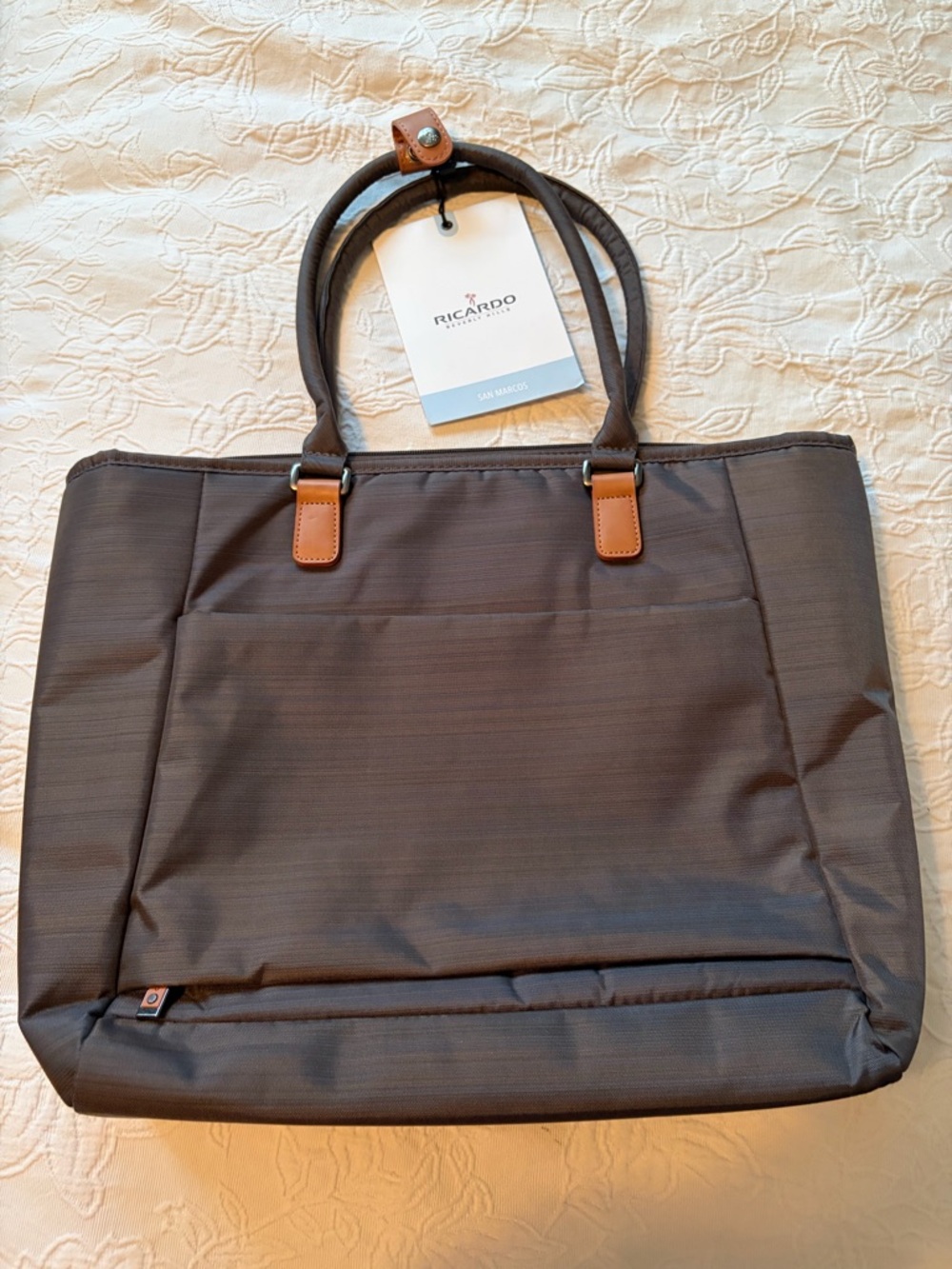 Ricardo Beverlyhills San Marcos Gray Tote Bag with Tan Accents new